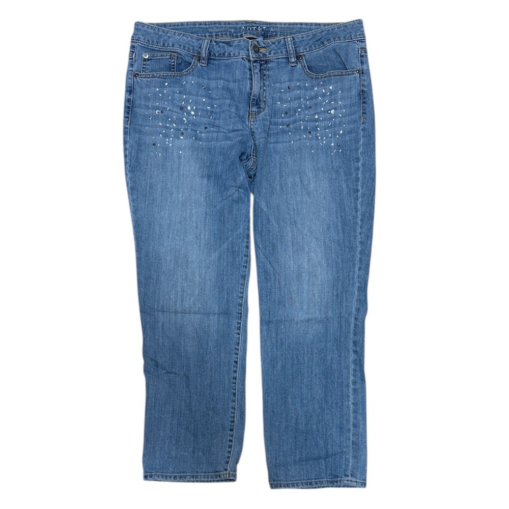 Apt. 9 Blue Relaxed Cropped Ankle Pants. Bling Stretch Comfy